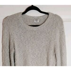 Aritzia Sunday Best Sweater Small Fuzzy Silver Sparkles Soft Cropped Stretchy